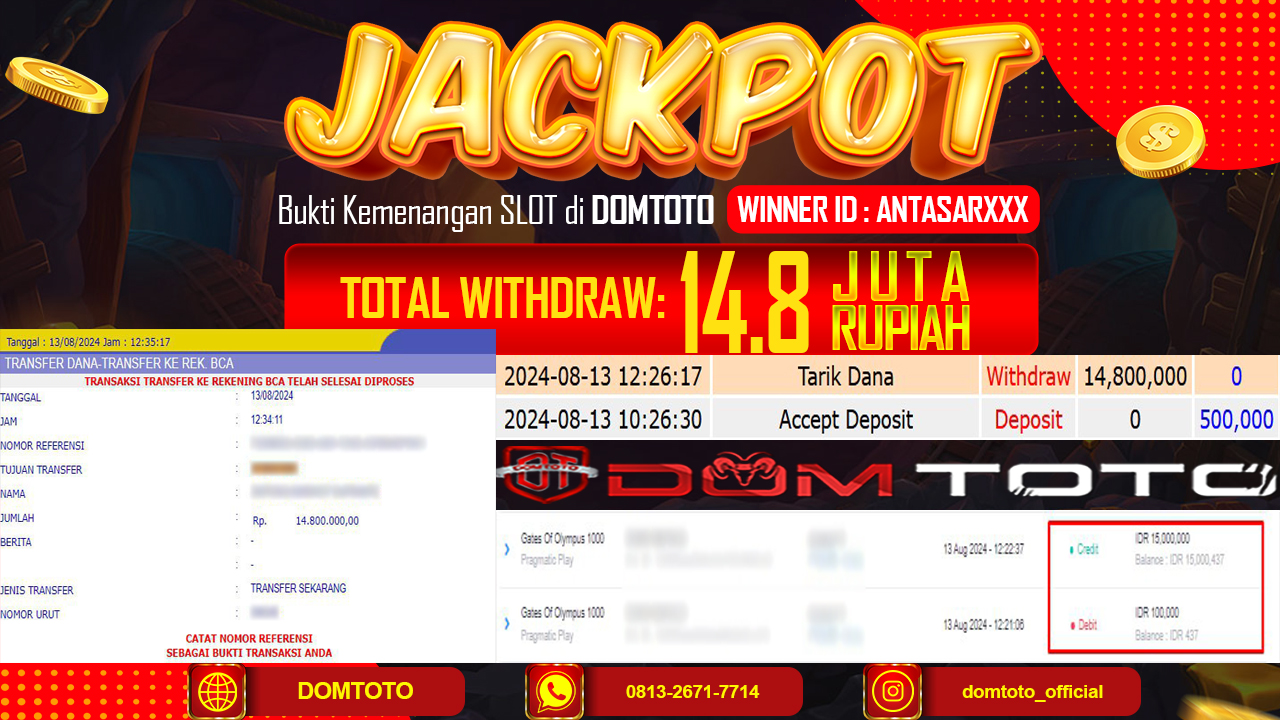 JACKPOT SLOT GATES OF OLYMPUS 1000 13 AGUSTUS 2024